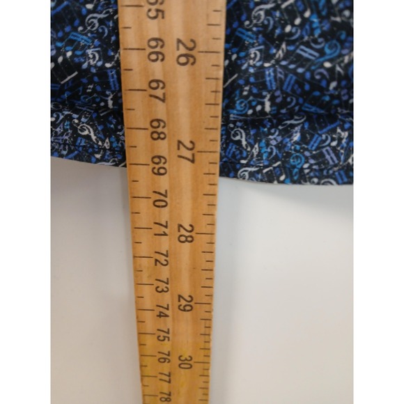 Misura Shirt Mens Small Blue‎ Black Music Notes Print Button Up Cotton Stretch - Picture 6 of 8